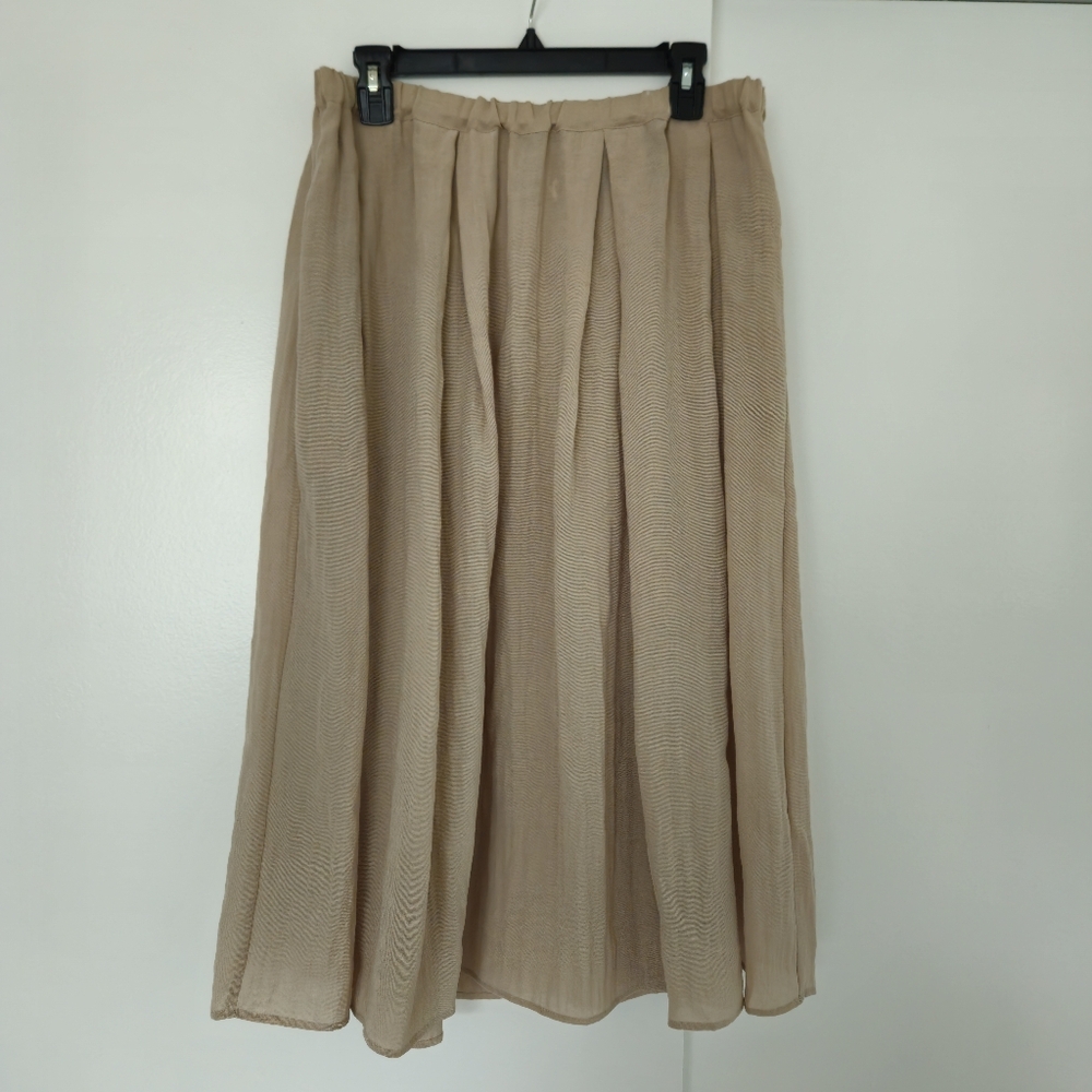 H&M Tan Pleated Midi A-Line Skirt for Work